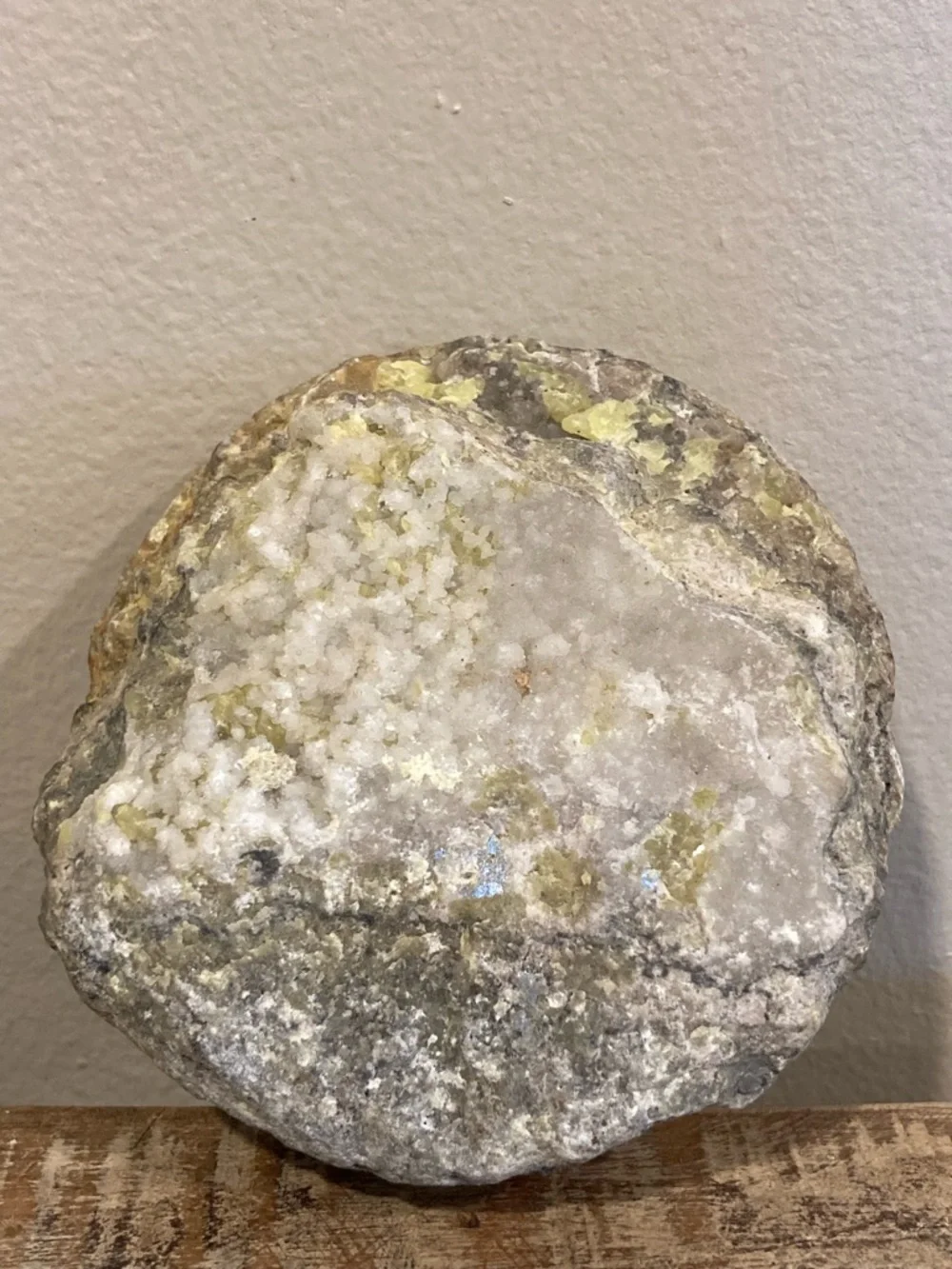 Yellow Rock with Crystals Sulfur Smell 3.5” Across
